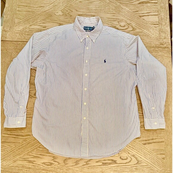 Ralph Lauren Shirt Mens Classic Fit White Blue Pony Striped Oxford XL - Picture 2 of 6